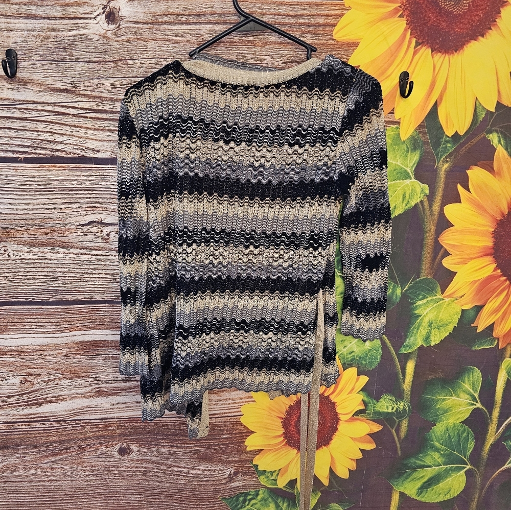 Striped Black and Cream Women's Sweater - Picture 4 of 8
